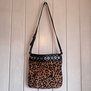 Y2K Aqua Madonna Leather Leopard Print Crossbody Bag
